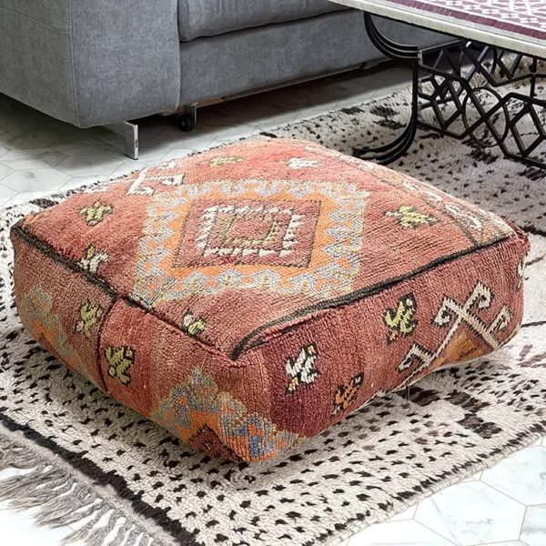 Blood Orange Kilim Poufs: Bold and Vibrant Moroccan Craftsmanship for Your Home