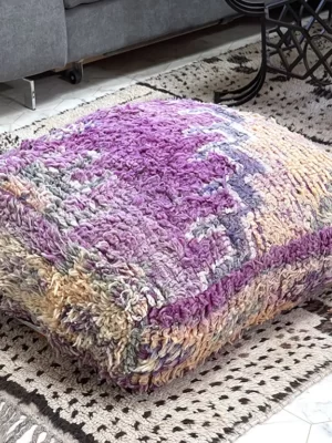 Lavender Labyrinth Kilim Poufs: Calming and Soothing Moroccan Handmade Decor for Your Home