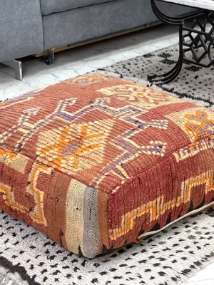 Experience Warmth and Style with the Tabernas Tawny Kilim Pouf