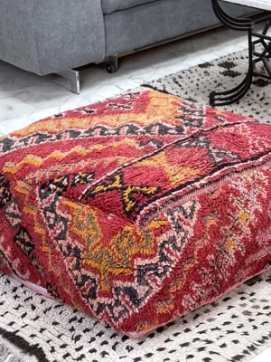 Elevate Your Home with the Bold Elegance of the Scarlet Sojourn Kilim Pouf