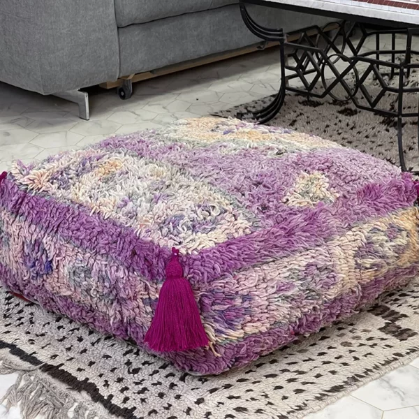 Fatima's Lavender Kilim Pouf: A Vibrant & Unique Moroccan Touch