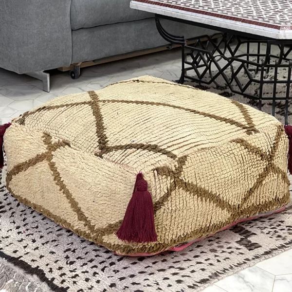 Thar Desert Tan Kilim Pouf: Earthy Tones & Intricate Patterns for Your Home