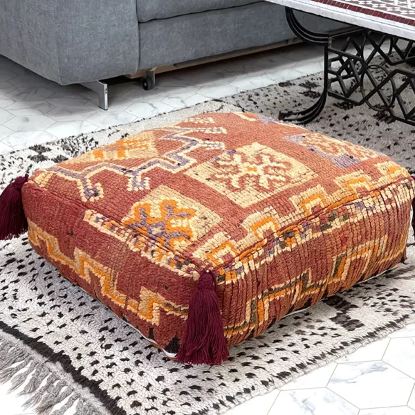 Experience Warmth and Style with the Tabernas Tawny Kilim Pouf