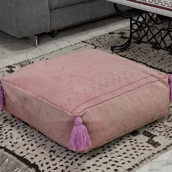 Experience Tranquility with the Light Pink Retreat Kilim Pouf