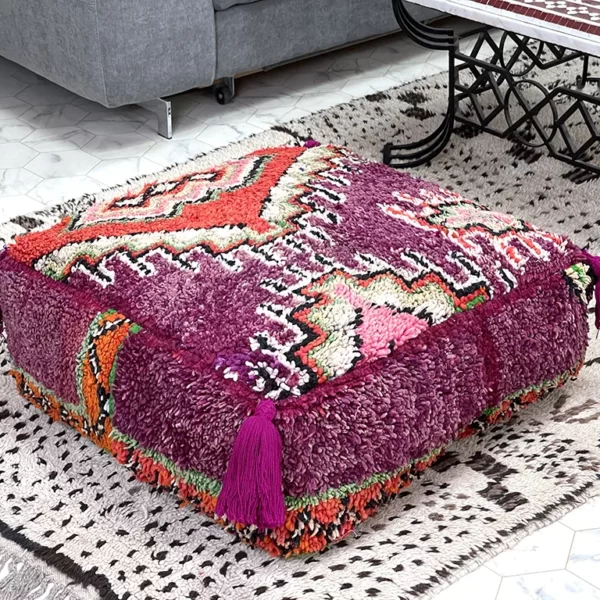 Elevate Your Home with the Bold and Beautiful Ruby Rendezvous Kilim Pouf