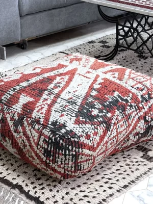 Experience Nature-Inspired Elegance: Vermillion Valley Kilim Pouf
