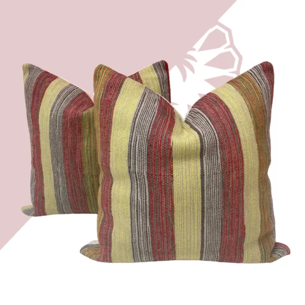 Experience Moroccan Luxury: Stunning Agave Silk Sunset Stripe Pillow