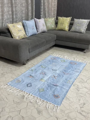 Middle Blue Natural cactus silk Rugs